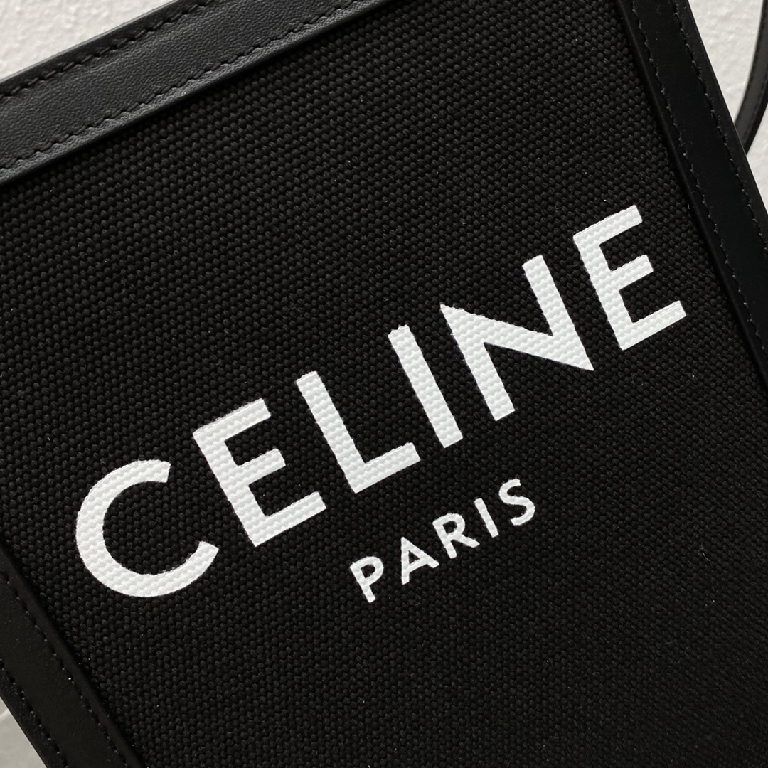 Celine Mini Vertical Cabas In Triomphe Canvas And Calfskin With Celine Print Black 193302